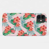 レッドトロピカルフローラオンベビーピンク Case-Mate iPhoneケース (裏面(横))