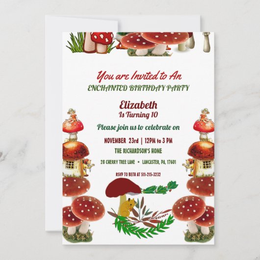 レッドトーストイレガーデンフェアリー子供の誕生日パーティーおもしろい 招待状 (正面)