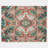 レッドトーンタイルスタイルリーフデザイン フリースブランケット (正面(横))