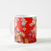 レッドトーン素朴手描きバラと鳥 コーヒーマグカップ (正面左)