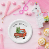 レッドト素朴ラックハッピーホリデイズクリスマスツリー ペーパープレート (パーティー)