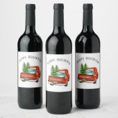 レッドト素朴ラックハッピーホリデイズクリスマスツリー ワインラベル (ボトル)