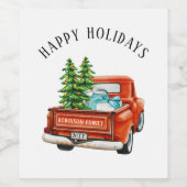 レッドト素朴ラックハッピーホリデイズクリスマスツリー ワインラベル (シングルラベル)