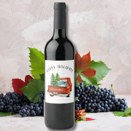 レッドト素朴ラックハッピーホリデイズクリスマスツリー ワインラベル