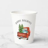 レッドト素朴ラックハッピーホリデイズクリスマスツリー 紙コップ (正面)