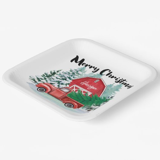 レッドト素朴ラックファームハウスクリスマスススススクエアホワイト ペーパープレート (傾斜あり)