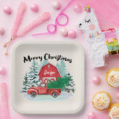 レッドト素朴ラックファームハウスクリスマススススススクエア ペーパープレート (パーティー)