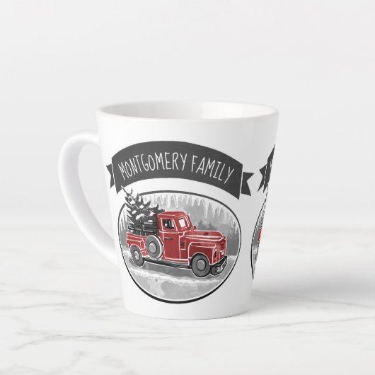 レッドト素朴ラックモノグラムファミリーネームファームハウス カフェラテマグ (左アングル)