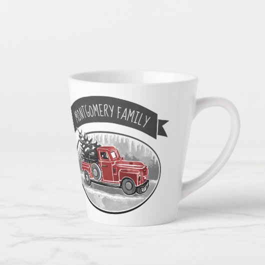 レッドト素朴ラックモノグラムファミリーネームファームハウス カフェラテマグ (右)