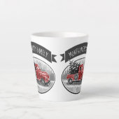 レッドト素朴ラックモノグラムファミリーネームファームハウス カフェラテマグ (正面)