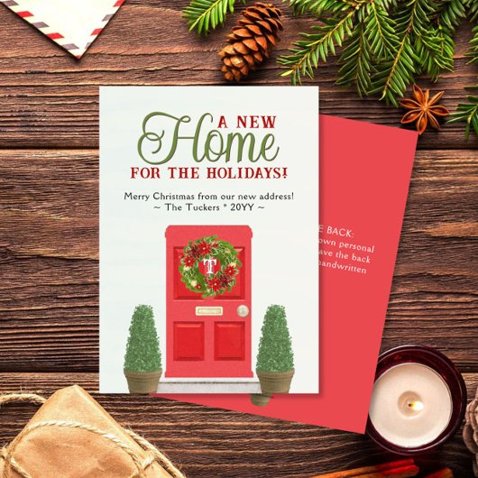 レッドドアとトピアリーズウォーターカラークリスマスムービング シーズンカード