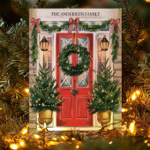 レッドドアホリデーリースファミリークリスマスカード シーズンカード