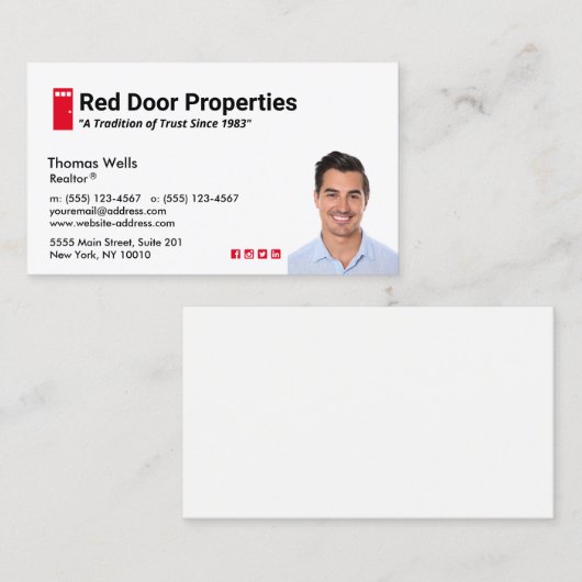レッドドア実在エステートエージェント追加フォトビジネスカー 名刺 (正面/裏面)