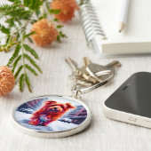 レッドドッグ歩くダウン雪の冬の通り キーホルダー (側面)