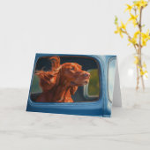 レッドドッグ風光明媚な車に乗る芸術プリント カード (黄色い花)