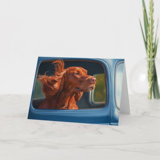 レッドドッグ風光明媚な車に乗る芸術プリント カード (正面)