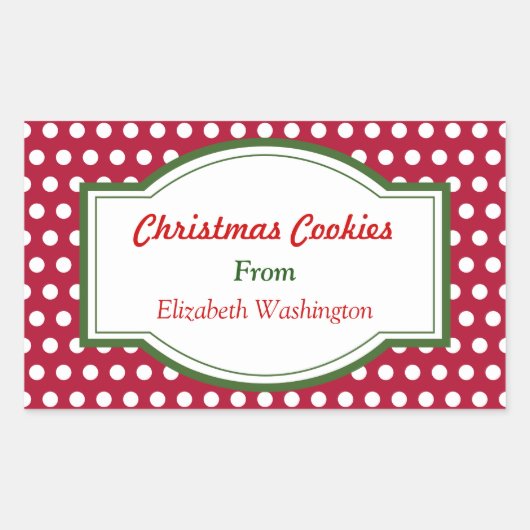 レッドドットクリスマスベーキングクッキーギフトラベルシール 長方形シール (正面)