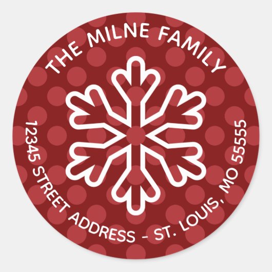 レッドドモダンットスノーフレーク – 円差出人住所 ラウンドシール (正面)