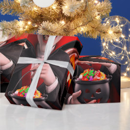 レッドドラキュラおもしろいハロウィーン用スポック ラッピングペーパー