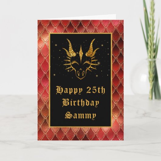 レッドドラゴンはかりで測フェイクグリッターハッピーバースデー カード (正面)