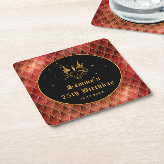 レッドドラゴンはかりで測金ゴールドフェイクグリッター誕生日 スクエアペーパーコースター (アングル)