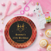 レッドドラゴンはかりで測金ゴールドフェイクグリッター誕生日 ペーパープレート (パーティー)