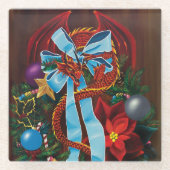 レッドドラゴンクリスマスリース ガラスコースター (正面)