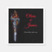 レッドドラゴンソードバラ結婚ファンタジー スタンダードカクテルナプキン (正面)