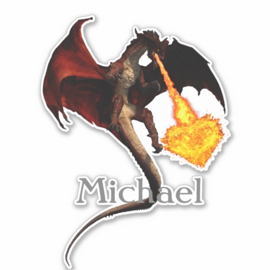 レッドドラゴンファイアブリージングパーソナライズされたハート シール (正面)