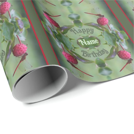 レッドドラゴンフライパーソナライズされた誕生日 ラッピングペーパー (ロールコーナー)