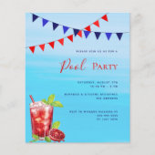 レッドドリンクブルーウォーター予算プールパーティの招待状 (正面)