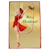 レッドドレスアンドホリーレトロピンナップガールクリスマス ミディアムペーパーバッグ (裏面)