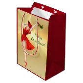 レッドドレスアンドホリーレトロピンナップガールクリスマス ミディアムペーパーバッグ (裏面アングル)