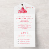 レッドドレススウィート16フローラ16 ガーリー エレガント オールインワン招待状 (内側)