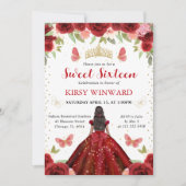 レッドドレスダークスキンプリンセススウィート16 招待状 (正面)