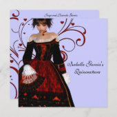 レッドドレスハート渦巻き紫キンセアニェラ 招待状 (正面/裏面)