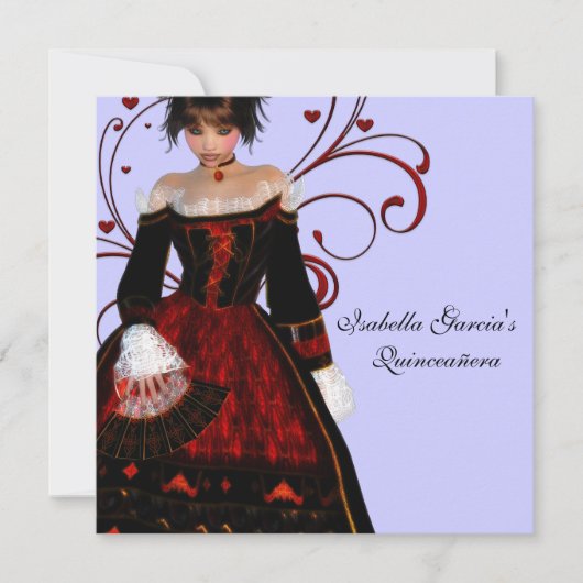 レッドドレスハート渦巻き紫キンセアニェラ 招待状 (正面)