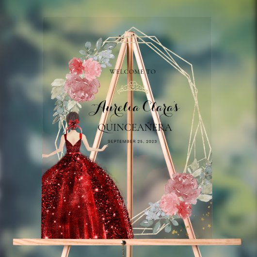 レッドドレスフローラ幾何学的クインセニェラ誕生日 アクリルサイン (ニュートラル)