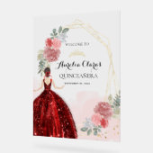 レッドドレスフローラ幾何学的クインセニェラ誕生日 アクリルサイン (傾斜)