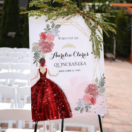 レッドドレスフローラ幾何学的クインセニェラ誕生日 ポスター