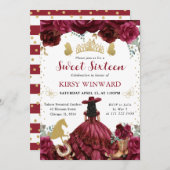 レッドドレスブラックヘアサロンプリンセススウィート16 招待状 (正面/裏面)