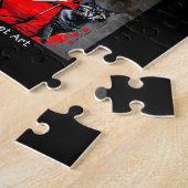 レッドドレスブラック猫アートの動き ジグソーパズル (側面)