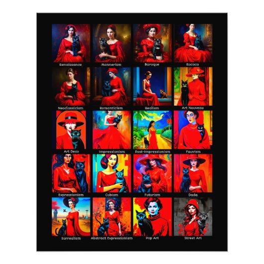 レッドドレスブラック猫アートの動き フォトプリント            (正面)