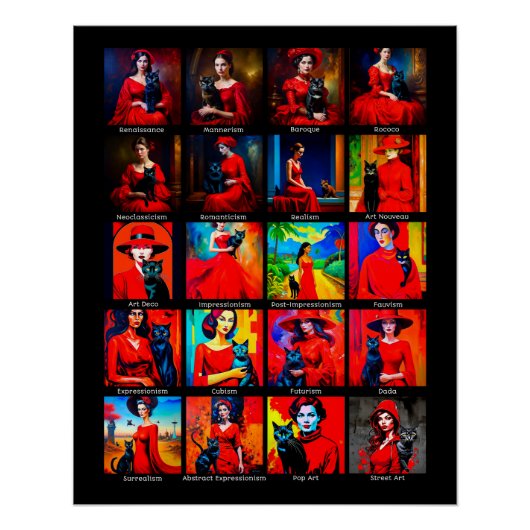 レッドドレスブラック猫アートの動き ポスター (正面)