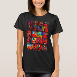 レッドドレスブラック猫アートの動き Tシャツ