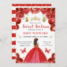 レッドドレスブルネットヘアプリンセススウィート16 招待状