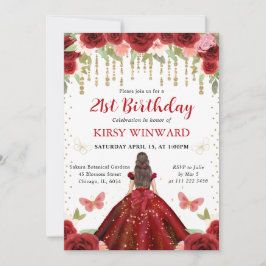 レッドドレスブルネットヘアプリンセス21歳の誕生日 招待状