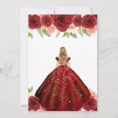レッドドレスブルネット女性の花スウィート16 招待状 (裏面)