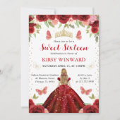 レッドドレスブロンドプリンセススウィート16 招待状 (正面)