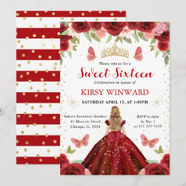 レッドドレスブロンドプリンセススウィート16 招待状